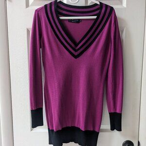 Patrizia Luca Pink and Black Long Sleeve Knit Top - Medium